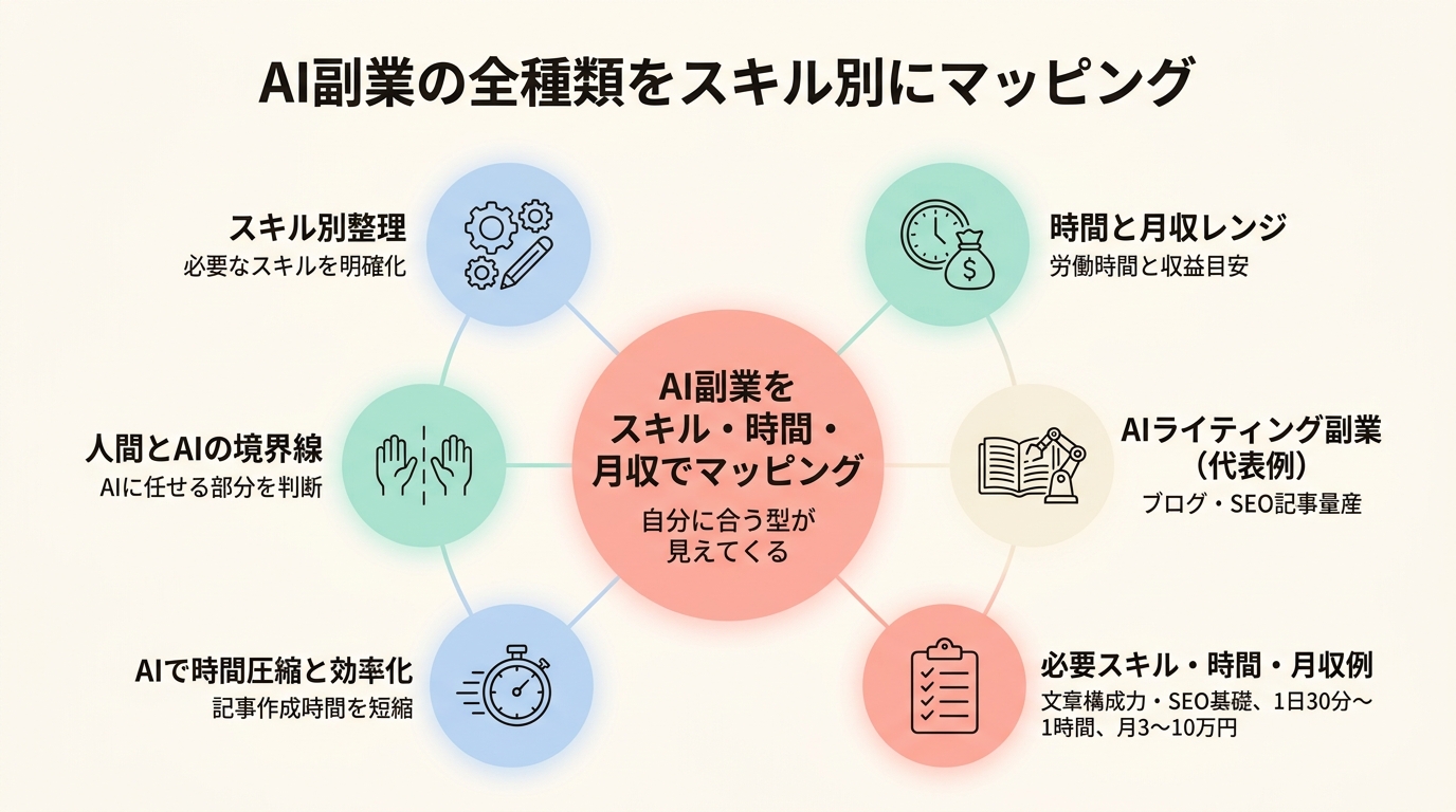 AI副業の全種類をスキル別にマッピング