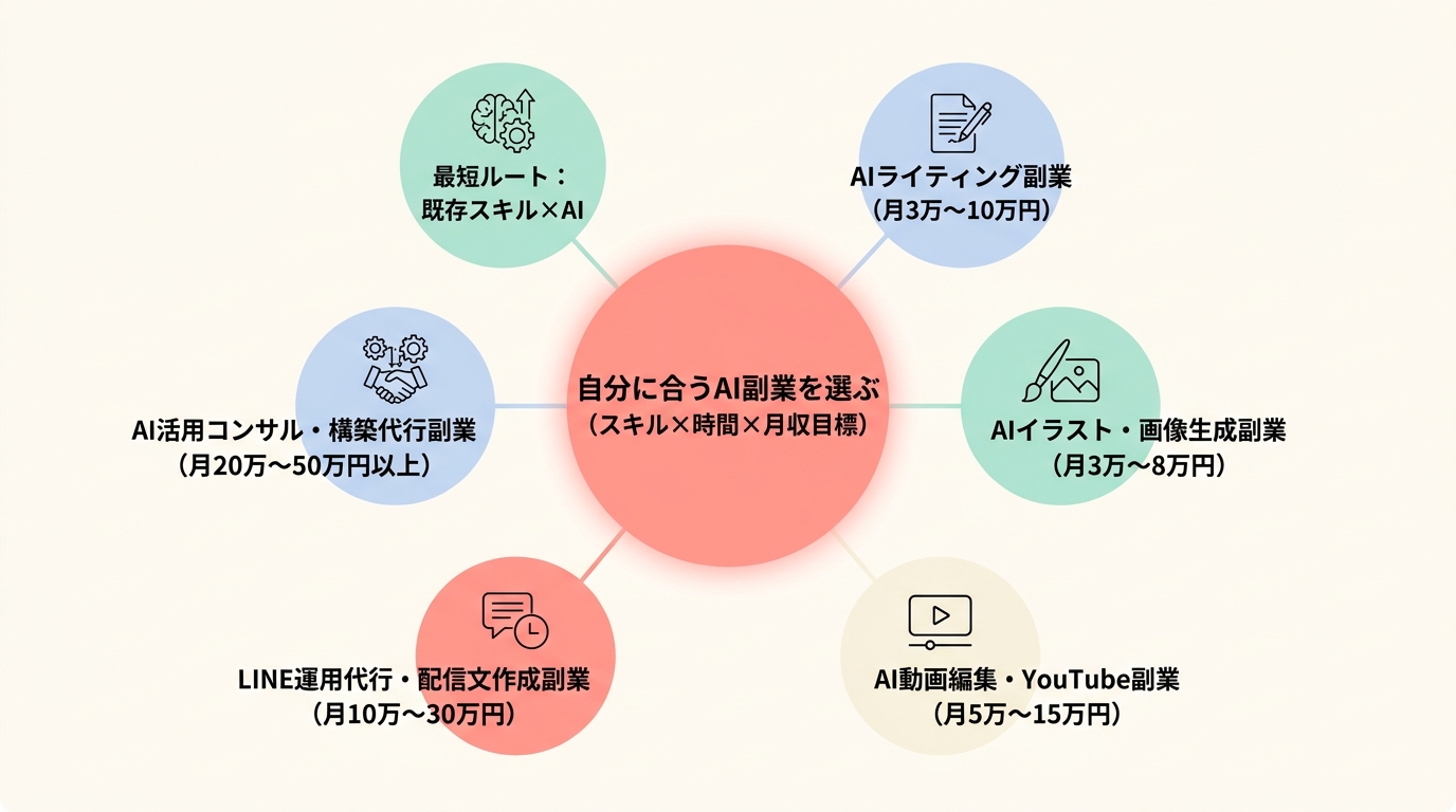 まとめ:AI副業は「スキル×時間×月収目標」で選ぶ