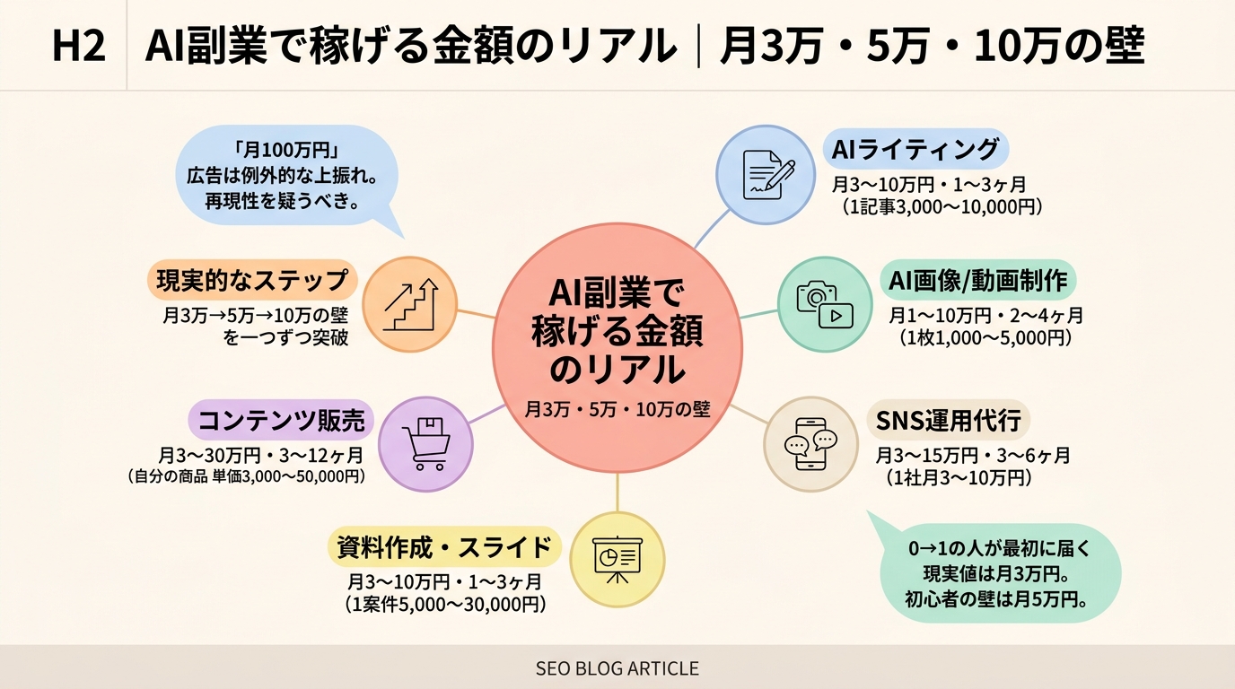 AI副業で稼げる金額のリアル｜月3万・5万・10万の壁