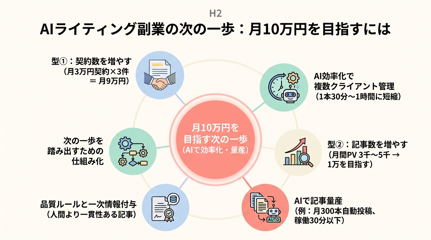 AIライティング副業の次の一歩：月10万円を目指すには