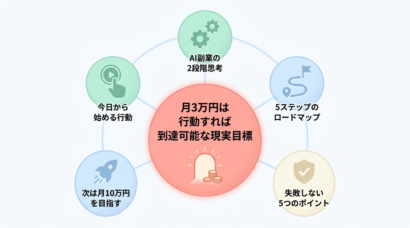 まとめ：AIライティング副業で月3万円稼ぐための次の一歩