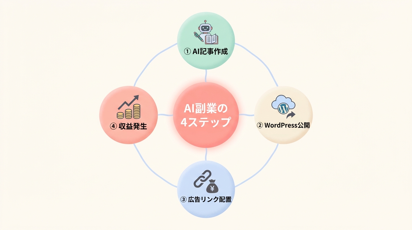 AIブログ副業の全体フロー（4ステップ）