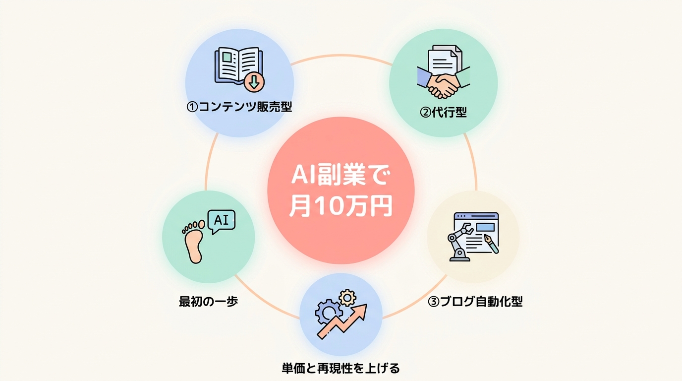 まとめ：AI副業で月10万円を達成する3つの稼ぎ方